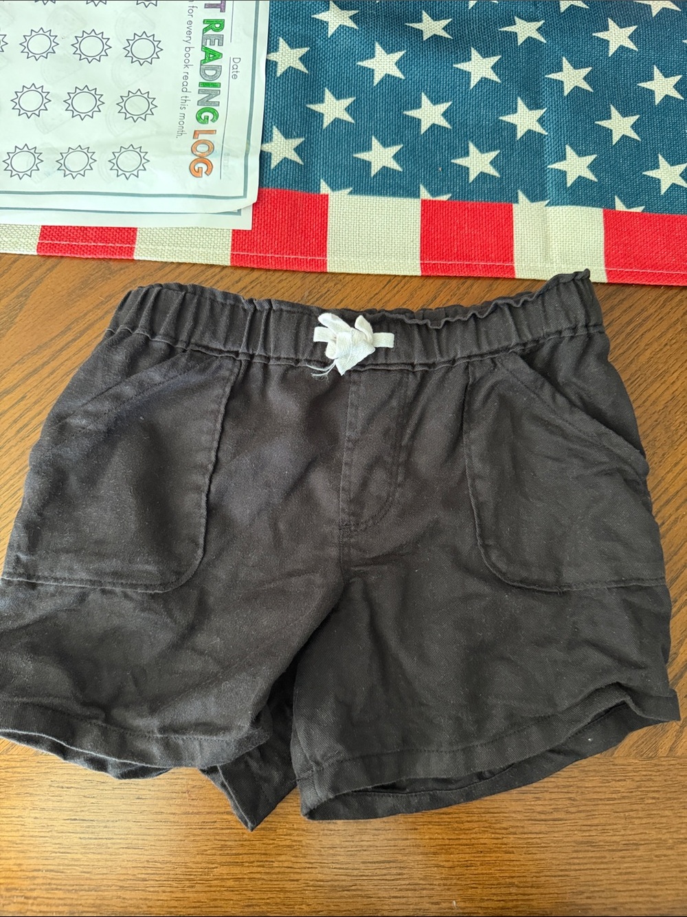 wonder nation Black Girls' Casual Drawstring Shorts with White Bow